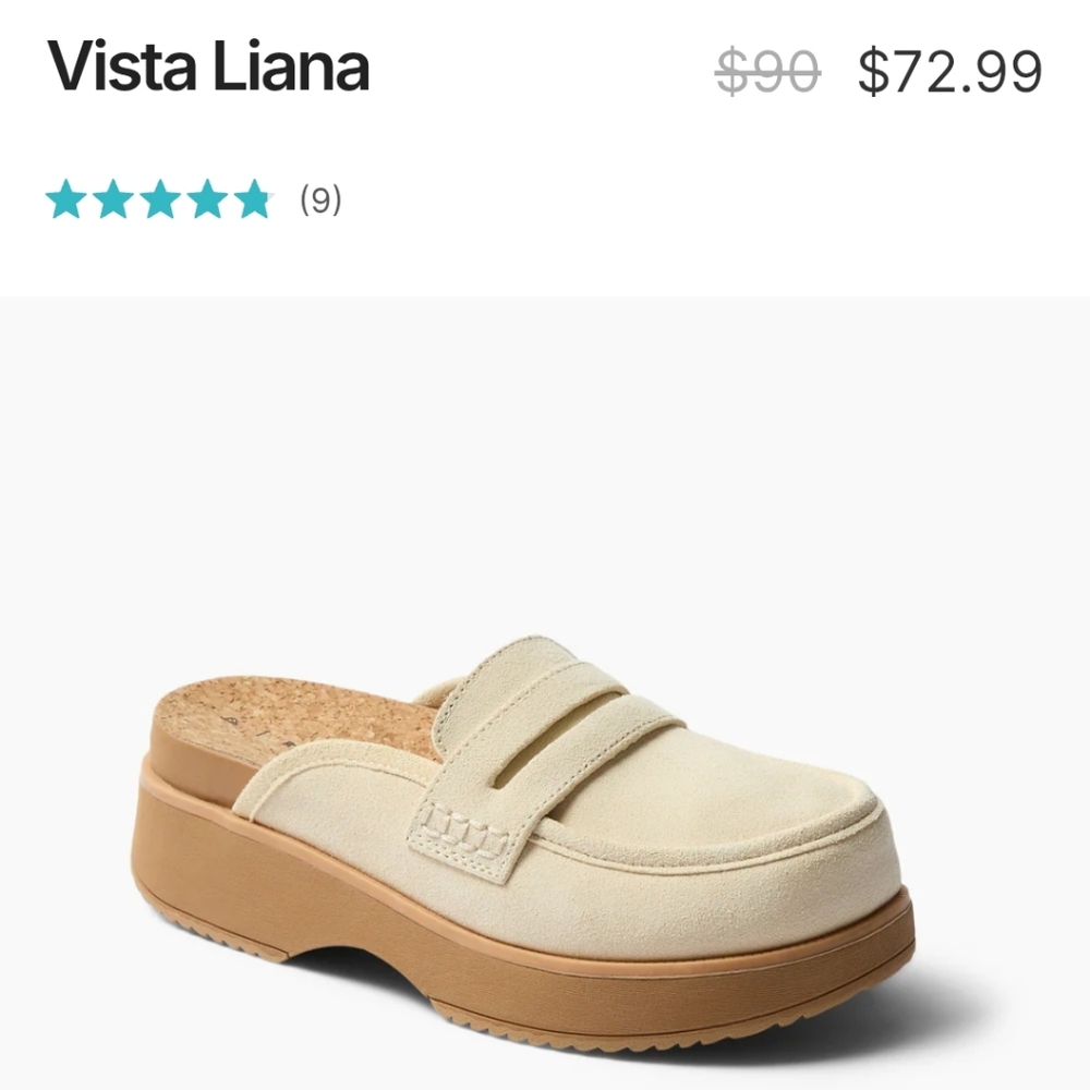*NEW* Reef Vista Liana Nubuck Leather Mules Clogs Loafers w/ Cushioned Platform